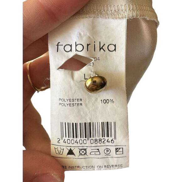 Fabrika Colorblock Blouse Women’s LG Orange Beige Short Sleeve Button Front Top - Picture 4 of 5